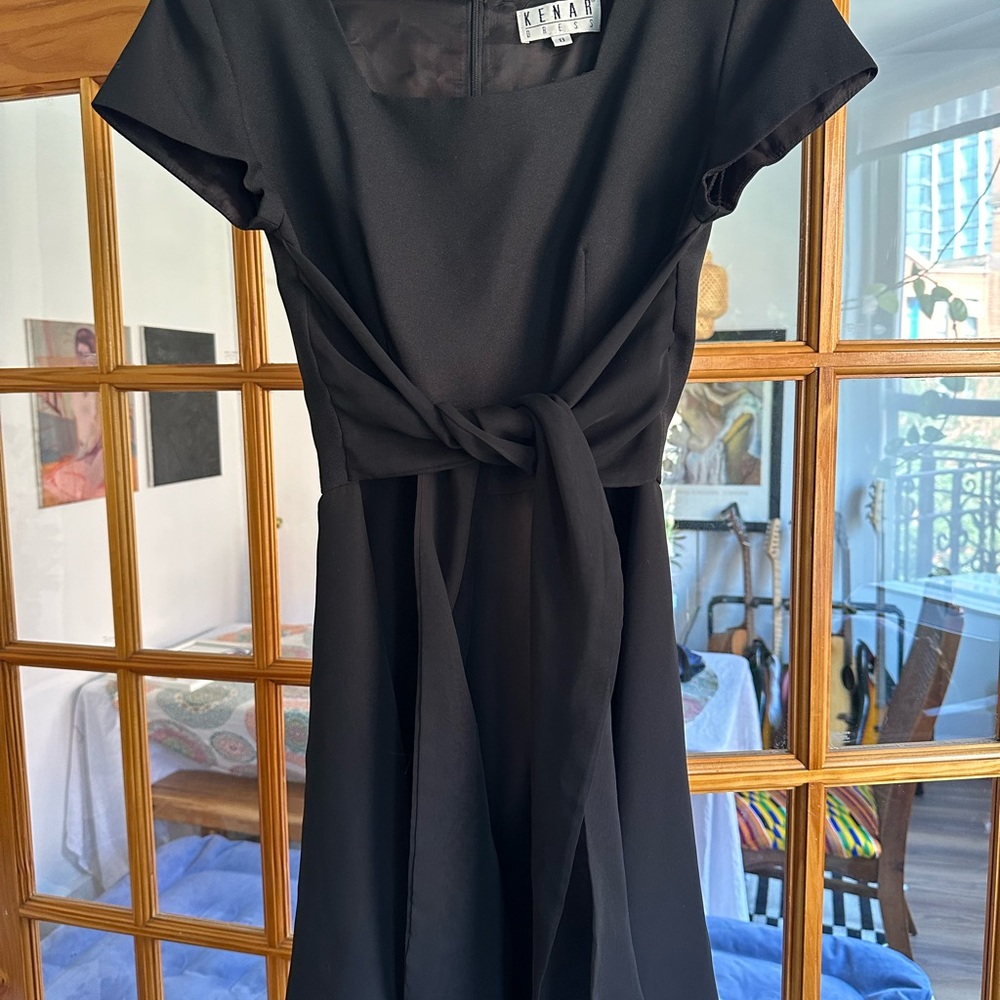 Kenar Black Tie Front A-Line Midi Dress